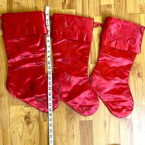 Set of 3 Holiday Time Vintage red satiny Christmas Stockings